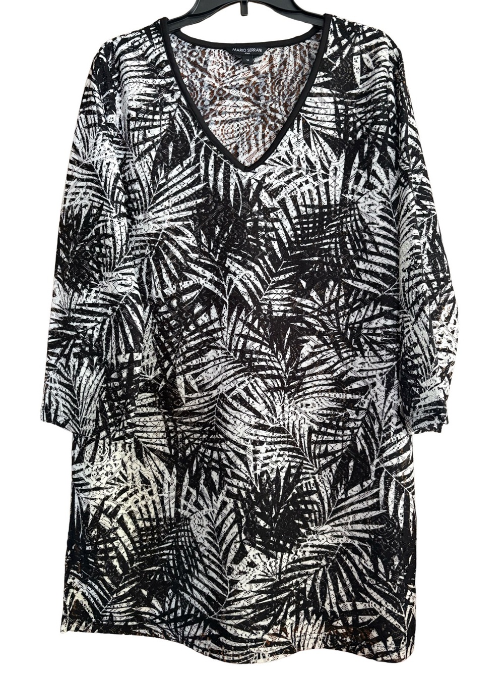 Mario Serrani Med Italian swim cover-up black and white palm tree leaf pattern